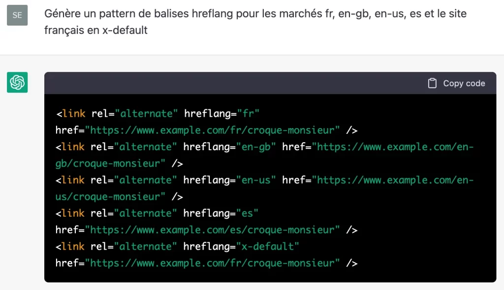 Création de balises hreflang par l'intelligence artificielle ChatGPT