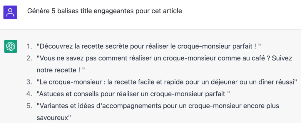 Rédaction de balise title par l'intelligence artificielle ChatGPT