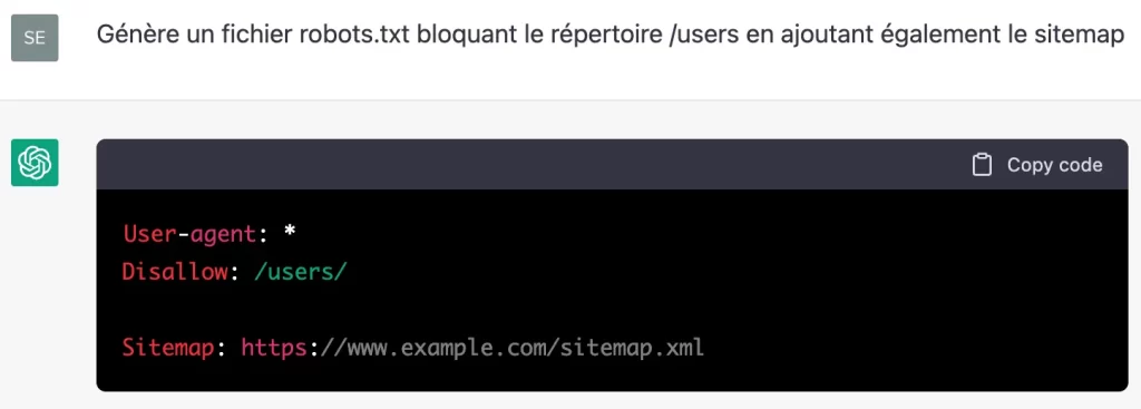 Création de fichier robots.txt par l'intelligence artificielle ChatGPT