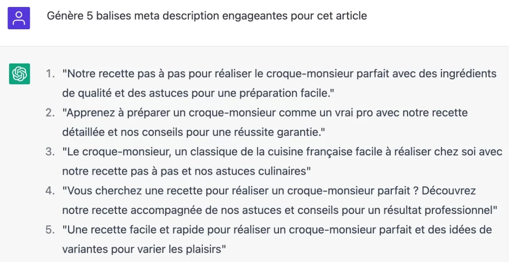 Rédaction de balise meta description par l'intelligence artificielle ChatGPT