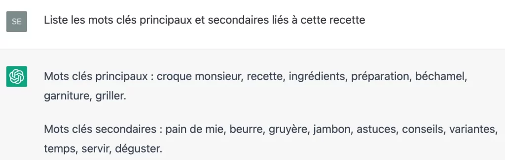 Génération de mots clés par l'intelligence artificielle ChatGPT