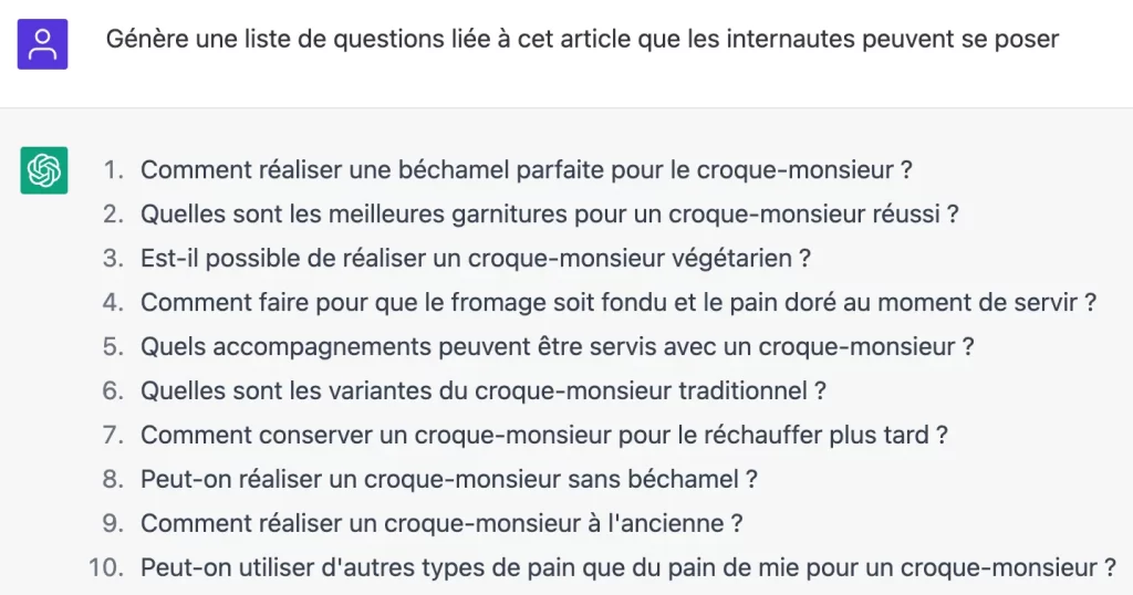 Génération de questions par l'intelligence artificielle ChatGPT