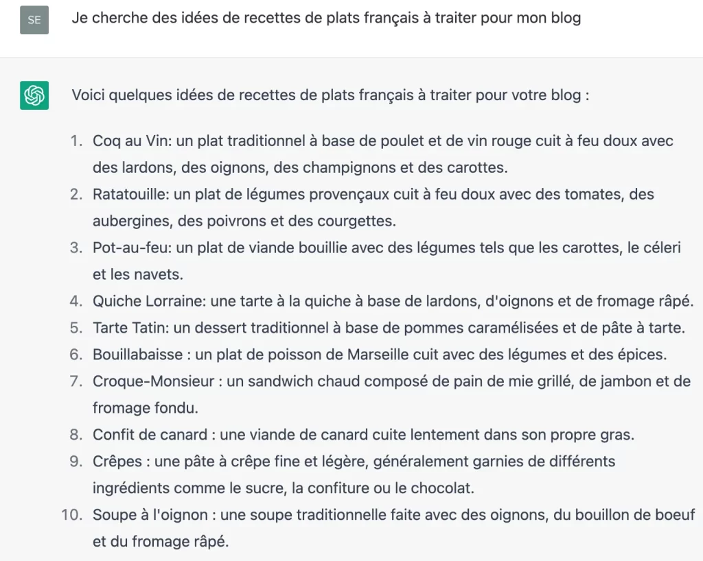 Génération d'idée de sujets par l'intelligence artificielle ChatGPT