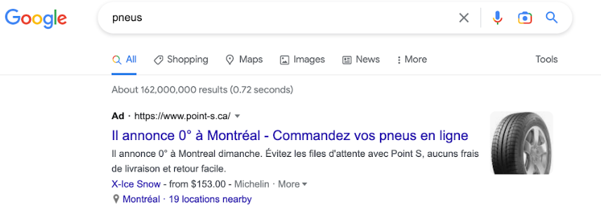 Annonce Point S en premier résultat Google
