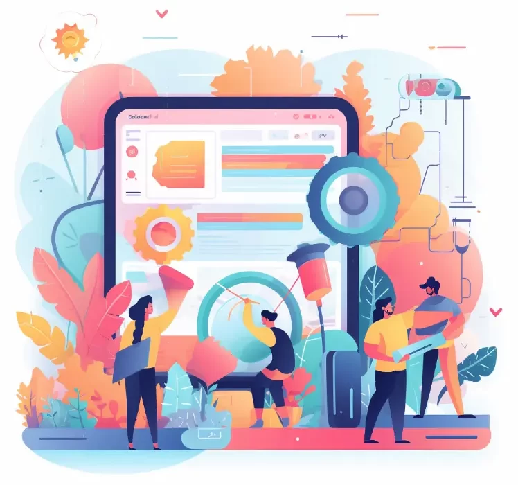 Illustration de blog qui représente visuellement la collaboration et l'efficacité du référencement naturel (SEO) et du référencement payant (SEA) dans l’optimisation de la visibilité en ligne et dans l'engagement des utilisateurs au sein du paysage du marketing numérique.