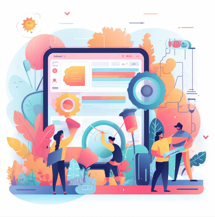 Illustration de blog qui représente visuellement la collaboration et l'efficacité du référencement naturel (SEO) et du référencement payant (SEA) dans l’optimisation de la visibilité en ligne et dans l'engagement des utilisateurs au sein du paysage du marketing numérique.