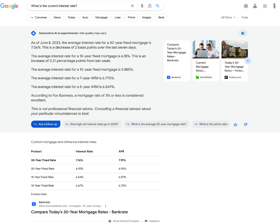 Exemple de Résultats SGE de Google