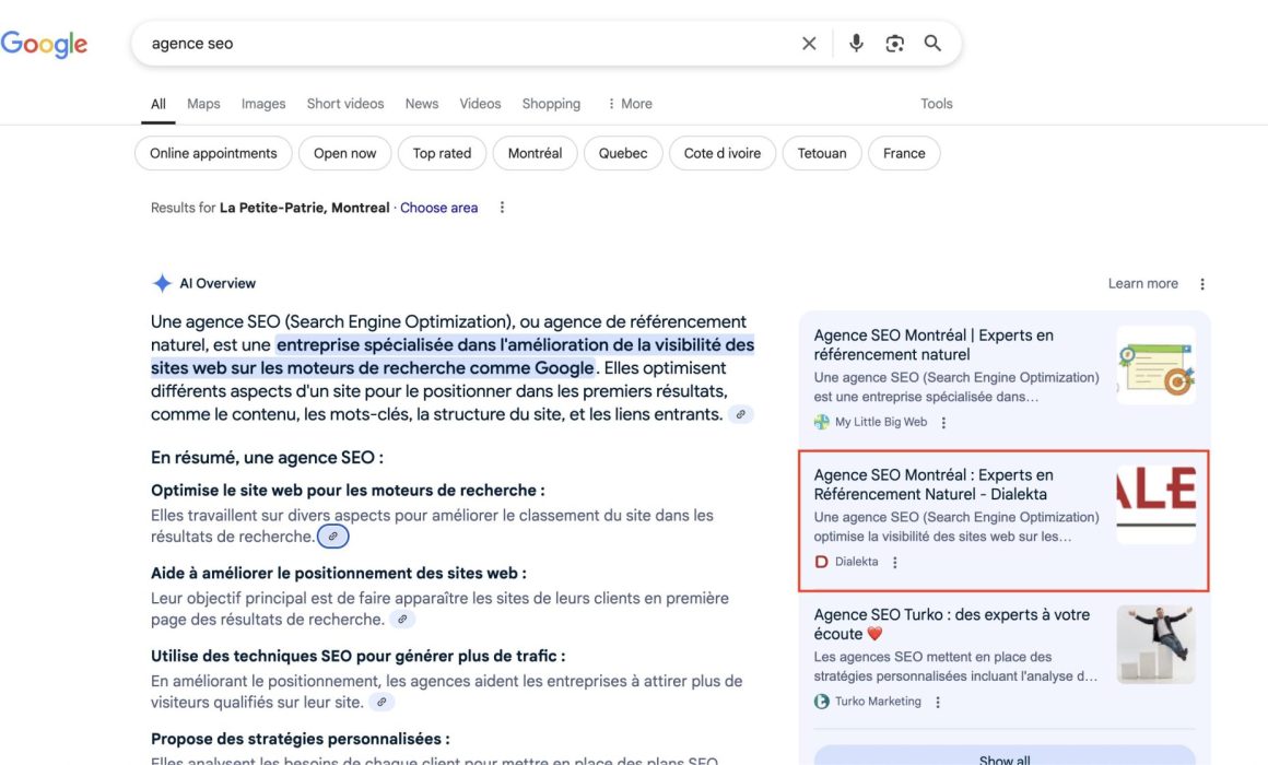 AI Overviews montrant Dialekta
