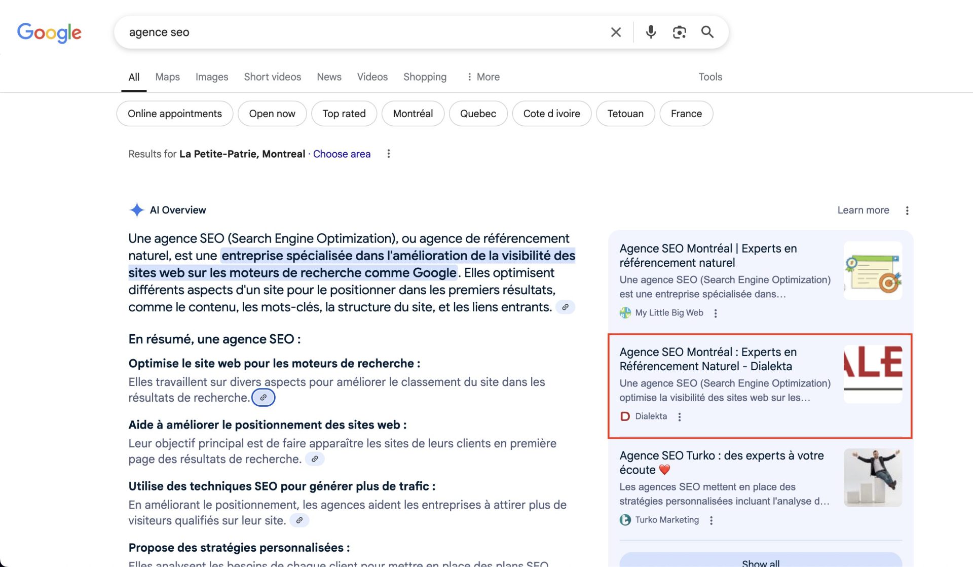 AI Overviews montrant Dialekta